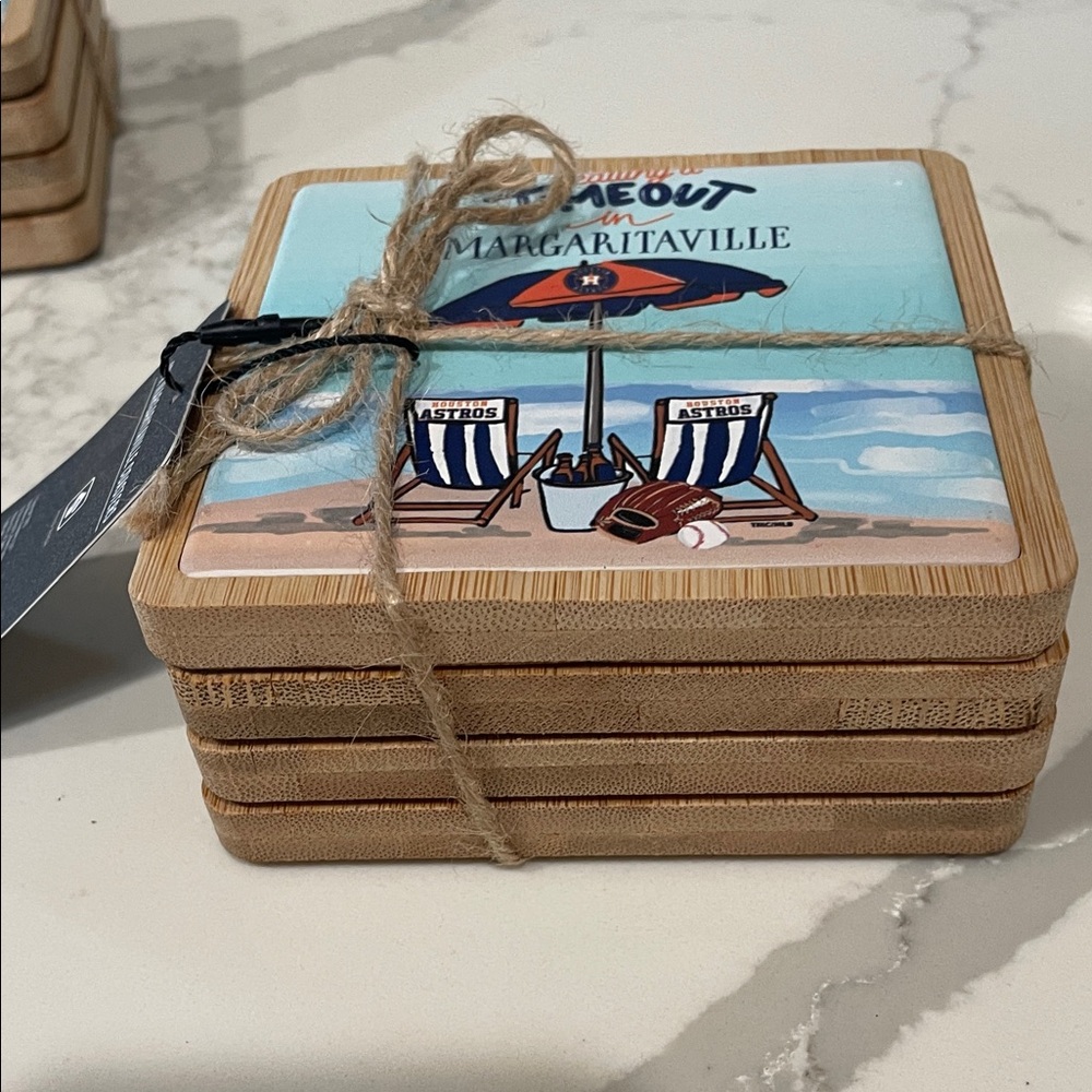 Margaritaville Coastal Umbrella Bamboo Coaster Sets- Houston Astros and Texans - Picture 3 of 6